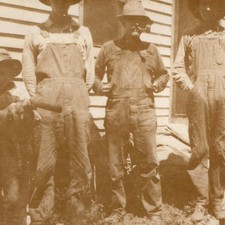 c1920s Atchison, KS Farm Men Overalls Hats Snapshot Photo Walker Farm Kansas Vtg picture