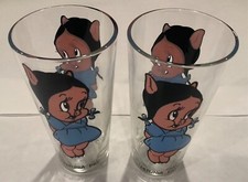 Pair of Petunia Pig Pepsi Collector Series Glasses Warner Bros 1973 6.5” Tall picture