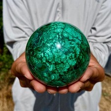 1.66LB Rare Natural Malachite quartz hand Carved sphere Crystal Healing picture