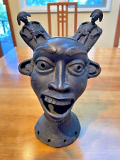Benin Bronze African Demon Head Tribal Art picture