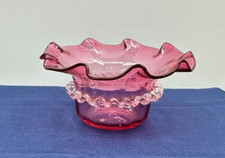 CRANBERRY RUBY GLASS RUFFLED CRIMPED BOWL DISH VTG picture
