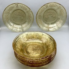 Vintage Federal Glass Amber Sharon Cabbage Rose 6” Cereal/Fruit Bowl (Set Of 8) picture