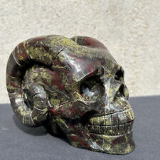3.32LB Natural Carved Quartz Crystal Skull Dragonblood Stone Sheep Skull Gift picture