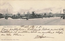 1907 Lima Peru Plaza Municipal President's Palace Cathedral Posted RPPC Postcard picture