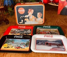 Coca-Cola 1994 Collector Tin & 1998 Mini Tip Tray Lot 5pc Americana Set picture