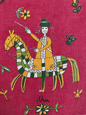 Vintage 1969 Vera Neumann Linen Wall Calendar Tea Towel Horse Rider Red Yellow picture