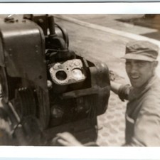 c1950s Korea Army Mechanic Large Engine Repair Snapshot Photo Military Vtg picture