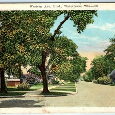 c1920s Watertown, WI Western Ave. Blvd. Residence Street Postcard Kropp picture