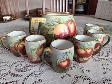 Rare Lenox Bellek Apple Cider Pitcher & 6 Limoges Cups Hand Painted 1889-1906 picture