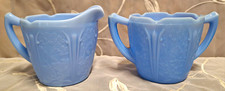 Vintage Jeanette Cherry Blossom Depression Glass Creamer Sugar Set of 2 picture
