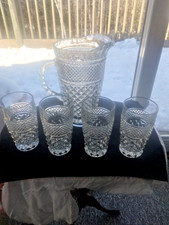 Vtg  Anchor Hocking Wexford  64oz Pitcher  and 4 Drinking Glasses   picture