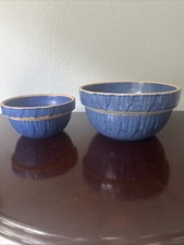 Two Matching Blue Antique Mixing / Nesting Bowls Unmarked 5” & 7” picture