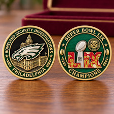 Philadelphia Eagles Super Bowl LIX HSI 2 side Gold Challenge Coin Souvenir Gift picture