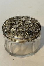 Antique Sterling Silver Paneled Glass Powder Jar Art Nouveau HENNEGEN BATES CO picture