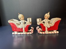 VTG Christmas 1959 Holt Howard Pixie Sleigh Planter Candle Holder set RARE & HTF picture