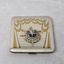 Vintage Dorset Fifth Avenue Ballerina Powder Compact 1950s Gold Tone Rhinestone picture