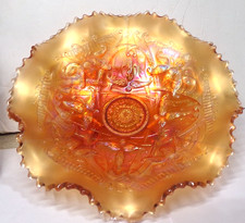 Vintage NORTHWOOD Iridescent Marigold WISHBONE Footed Ruffled Bowl 8.5