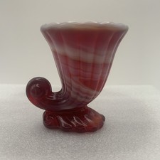 Vintage Slag Glass Imperial Cornucopia Toothpick Holder Red White 3” Tall picture