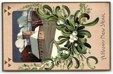 1903 Antique New Year Mistletoe Postcard, Canton MA picture