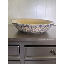 Vintage RRP Co Roseville Ohio 12” Blue Spongeware Pasta Bowl Robinson Ransbottom picture