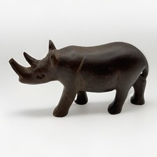 Vintage Hand Carved Wooden Rhinoceros Figurine African Folk Art Ironwood 5.5