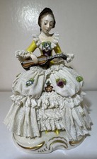 German Meissen Woman Lace Musician Delicate Floral Figurine picture