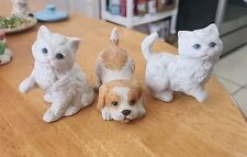 Vintage Playful White Blue Eyed Kittens & Puppy Ceramic Figurines Homco Taiwan picture