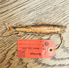 Antique Brown Leather Fish 1 1/2 Cent Postcard Marine City MI Folk Art Postage picture