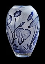 Kosta Boda Floating Flowers Vase, Olle Brozen, Sweden, Signed and w/ Label, Blue picture