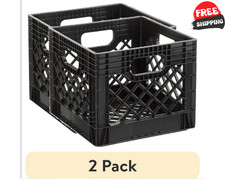 (2 Pack) 16QT Heavy-Duty Plastic Milk Crate Black with Built-In Handles picture