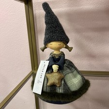 BELLA LUX GNOME GIRL FIGURINE STAR GRAY GREEN PLAID FUR 11 inches New picture