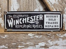 VINTAGE WINCHESTER PORCELAIN SIGN REPEATING RIFLE GUN AMMO SHOTGUN HUNTING GUNS picture