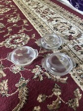 (3) Anchor Hocking Fire King 12 oz Clear 'Covered' Casserole Dish 5” picture
