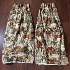 Vtg 1978 Riverdale Ranch Riders Curtain Panels Pair 23x48 Retro Equestrian picture