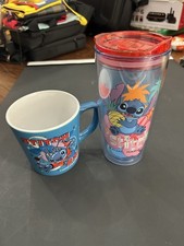 Disney Stitch Mug & Tumbler Lot Blue Coffee Cup Pineapple Hawaii Lid picture