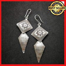 Fine 925 Silver Earrings Double layer Tribal Craft Mayan Vintage Collectible picture