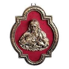 Antique Sacred Heart Jesus Solid Brass Bronze  Wall Plaque 12x9