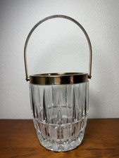 Vintage Cristallo Superiore 30% Lead Crystal Ice Bucket Brass Tone Handle picture