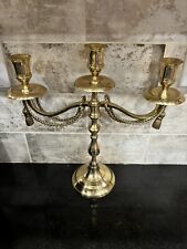 Vintage Candelabra Century Brass Candle Stick Holder With Rope Drapings picture