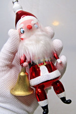 VTG Glass SANTA w BELL Annealed Arm Figurine Christmas Ornament De Carlini Italy picture