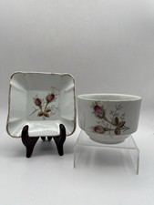 Antique Fenton China Moss Rose Trinket Dish & Tea Cup Vintage Ironstone Set picture