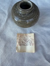 Antique Celadon Glazed Porcelain Floral Jar Incised Song Yuan Style Chinese Pott picture