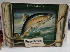 Beautiful Vintage Burgermeister Beer Sign King Salmon Cardboard 3-D Wall Sign picture