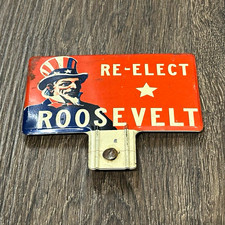 Vintage RE-ELECT ROOSEVELT Uncle Sam Political Campaign License Plate Topper picture