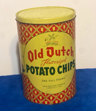 VTG 1950s Old Dutch Flavorized Potato Chips Tin Canister 1 lb Minneapolis MN Lid picture