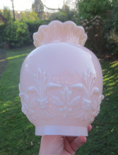 SUPERB TALL MOULDED EMBOSSED  GLASS DUPLEX OIL LAMP SHADE picture