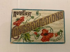 1911 Heartiest Congratulations Red Flowers Embossed Postcard picture