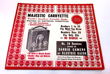 Antique Unused Game Prize Punch Card Majestic Carryette Portable Battery Radio picture