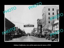 OLD 8x6 HISTORIC PHOTO OF SALINAS CALIFORNIA THE MAIN STREET & STORES c1930 picture