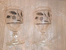 2 Vintage Mid-Century Libbey Silver Flower and Wheat Straw Stemmed 6 oz. Goblets picture